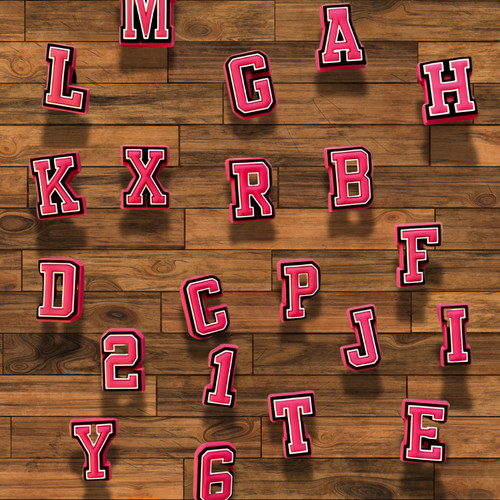 Pink letters and - pink, numbers